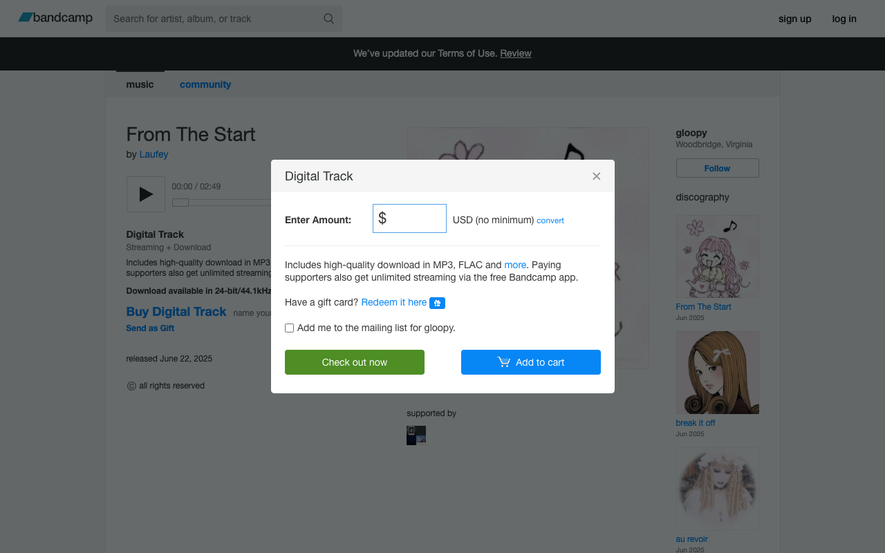 Price input dialog appears