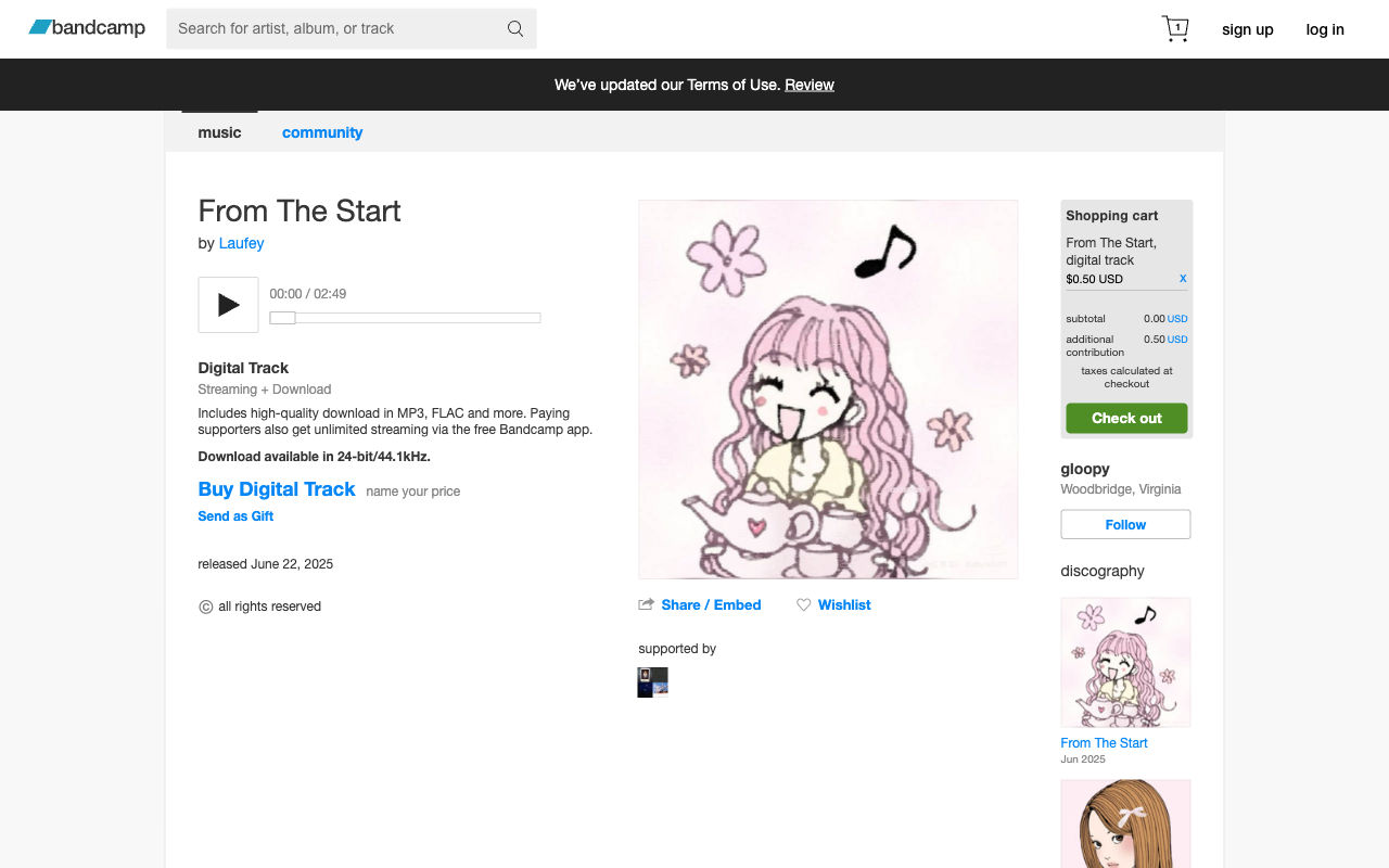 Cart sidebar with track added